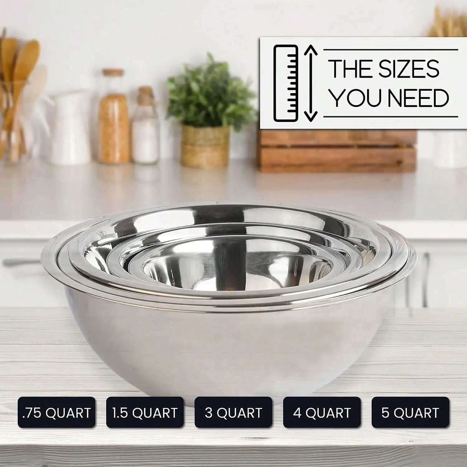 Stainless Steel Nesting Mixing Bowls Five Piece Set