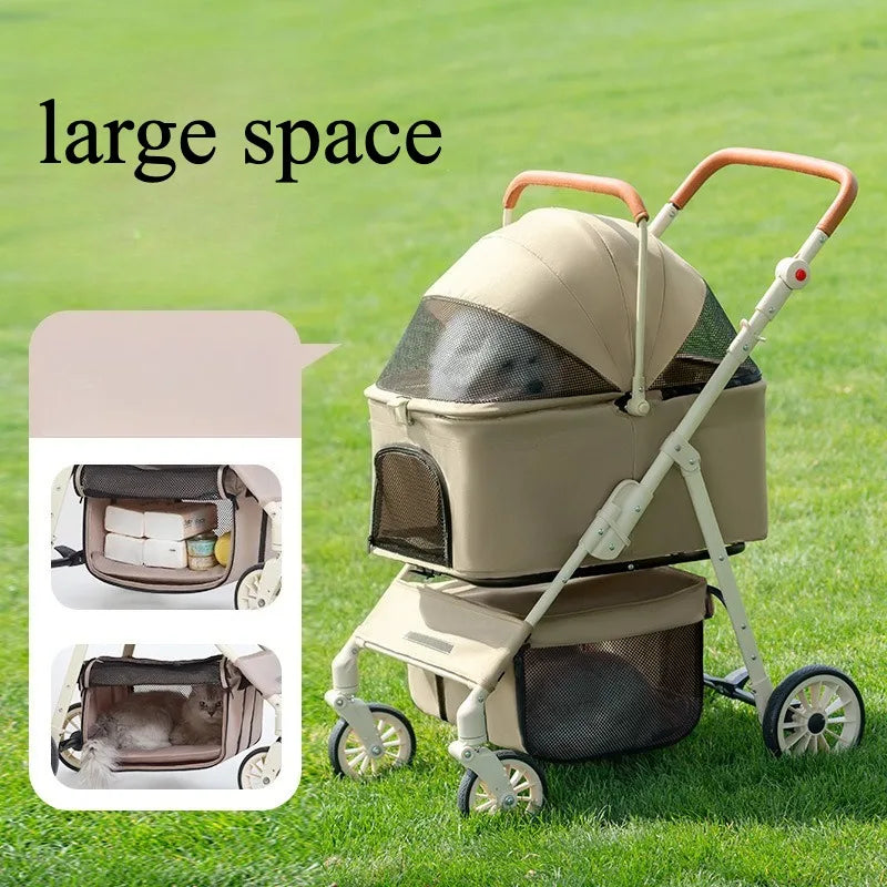 3-in-1 Pet Stroller for Cats & Dogs Detachable Carrier Storage Basket One-Hand Fold & 4-Wheel Brakes cat carrier dog carrier