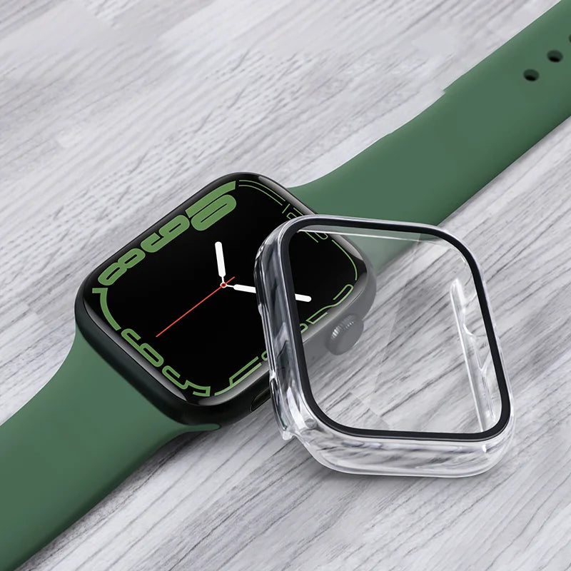 Tempered Glass+Case For Apple Watch 38-40mm 41mm 42mm 44mm 45mm 46mm Screen Protector Protective Cover iWatch 11 10 8 7 9 6 SE 5