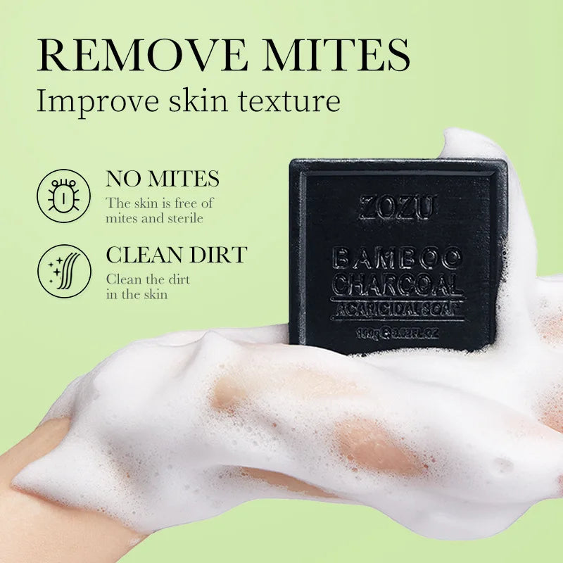 Bamboo Charcoal Cleansing Soap (with Foaming Net), Oil-Removing Bamboo Charcoal Handmade Soap for Bathing, Rich Foam, Easy to Clean, Deeply Removes Skin Oil, Dirt, and Mites, Leaves Skin Clean, Fresh, and Comfortable after Cl