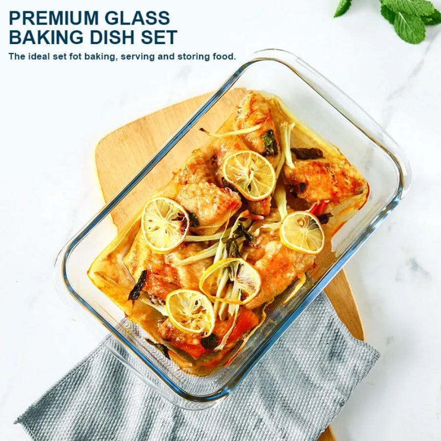 Deep Glass Baking Dish Set With Lids For Lasagna Rectangular Bakeware