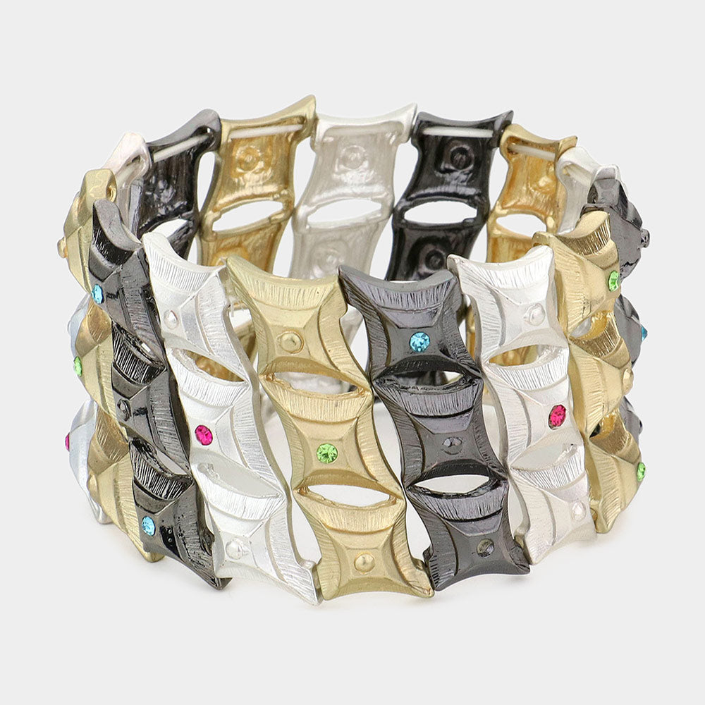 Stone Accented Diamond Metal Stretch Bracelet