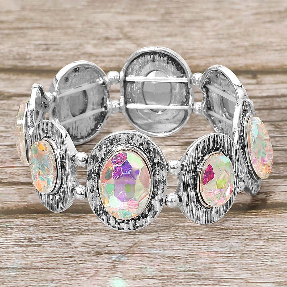 Vintage Oval Stone Cluster Beaded Stretch Bracelet