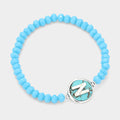 -N- Initial Monogram Turquoise Charm Faceted Beaded Stretch Bracelet