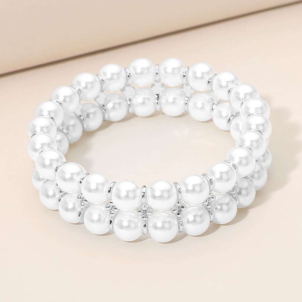 Double Row Pearl Beaded Stretch Bracelet