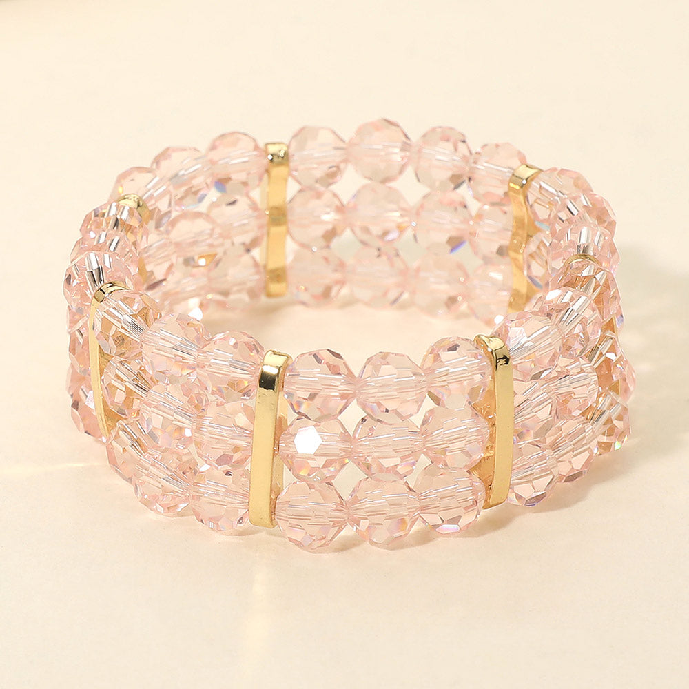 Triple Row Faceted Beaded Strand Stretch Bracelet
