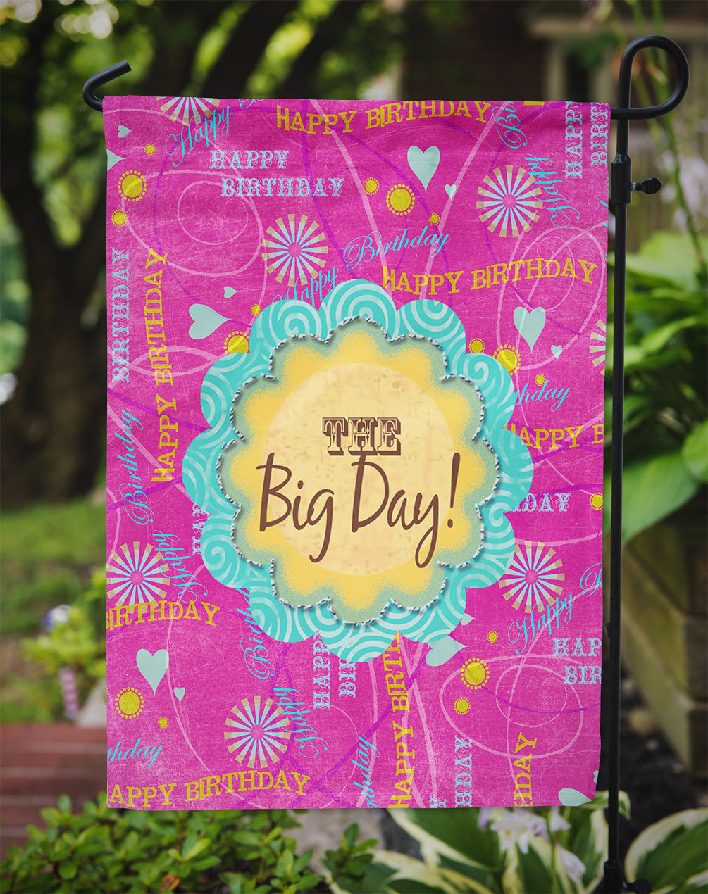 Happy Birthday The Big Day Pink Garden Flag Mailbox Decorative Yard Banner Outside Patio Artwork for Flower Beds, Garden Size, Multicolor
