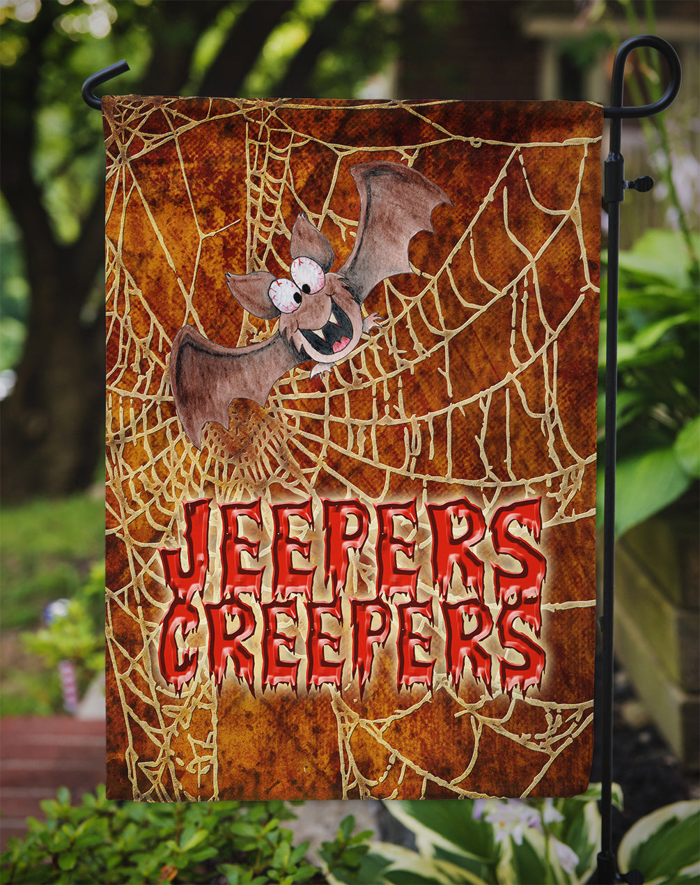 Jeepers Creepers with Bat and Spider web Halloween Garden Flag Mailbox Decorative Yard Banner Outside Patio Artwork for Flower Beds, Garden Size, Multicolor