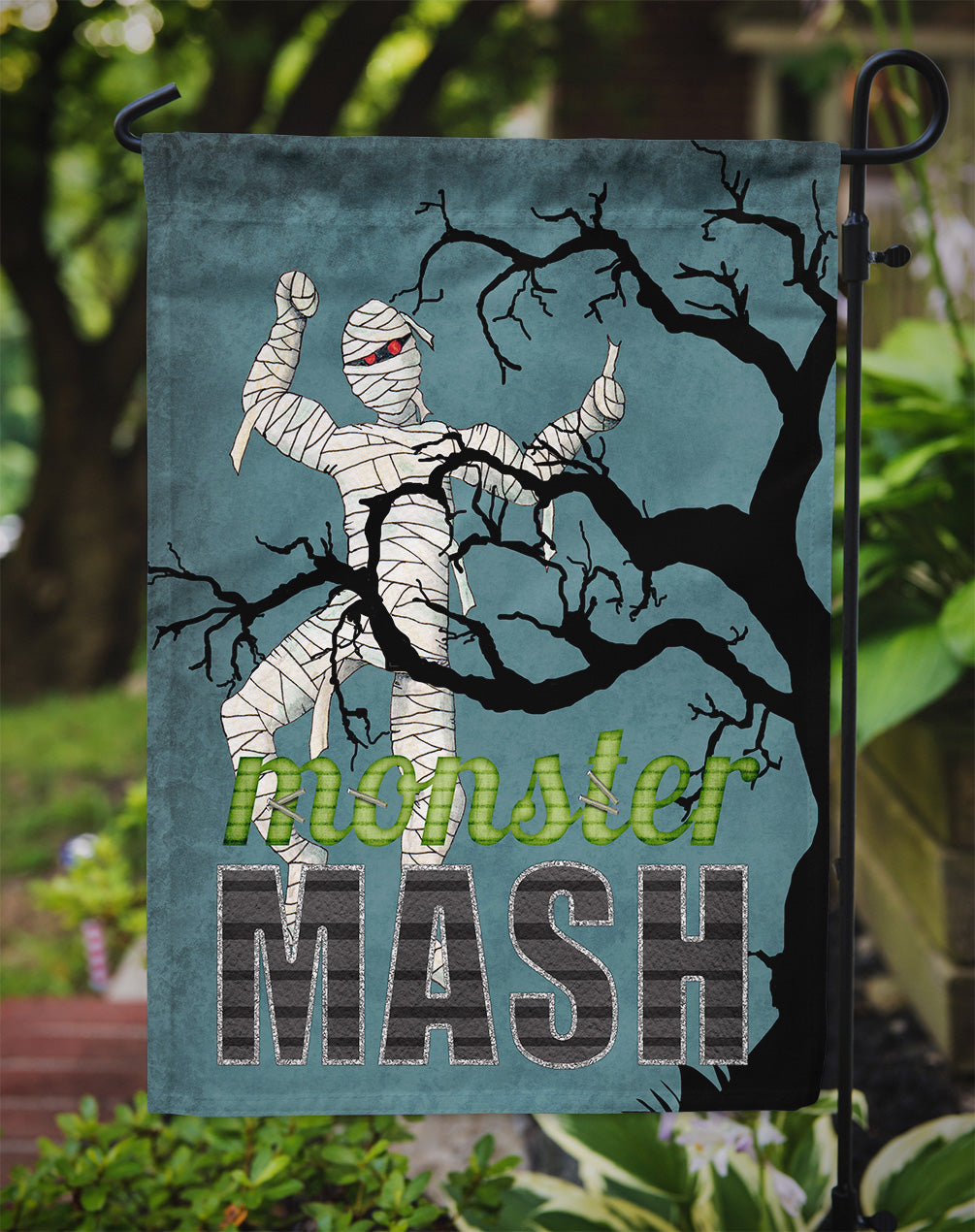 Monster Mash with Mummy Halloween Garden Flag Mailbox Decorative Yard Banner Outside Patio Artwork for Flower Beds, Garden Size, Multicolor