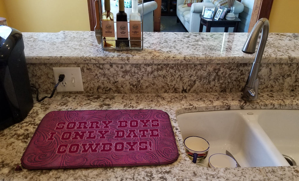 Sorry Boys I only date cowboys in pink Dish Drying Mat Absorbent Dish Drying Mat Pad for Kitchen Counter Dish Drainer Mat for Countertop, 14 x 21", Multicolor