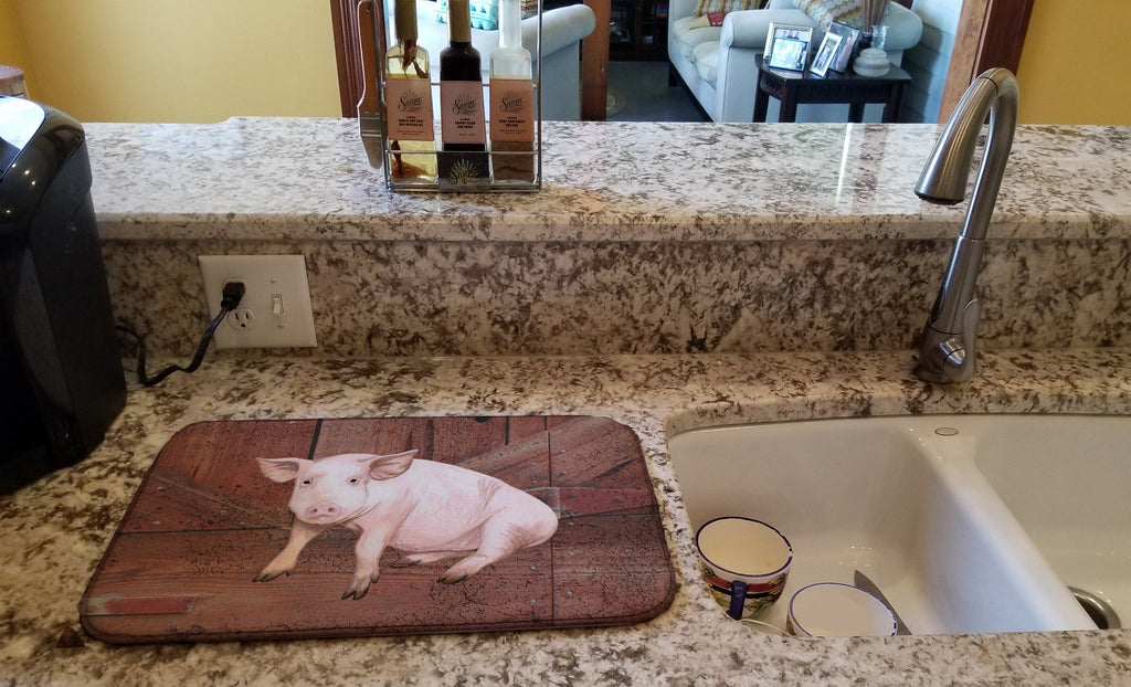 Pig at the barn door Dish Drying Mat Absorbent Dish Drying Mat Pad for Kitchen Counter Dish Drainer Mat for Countertop, 14 x 21", Multicolor