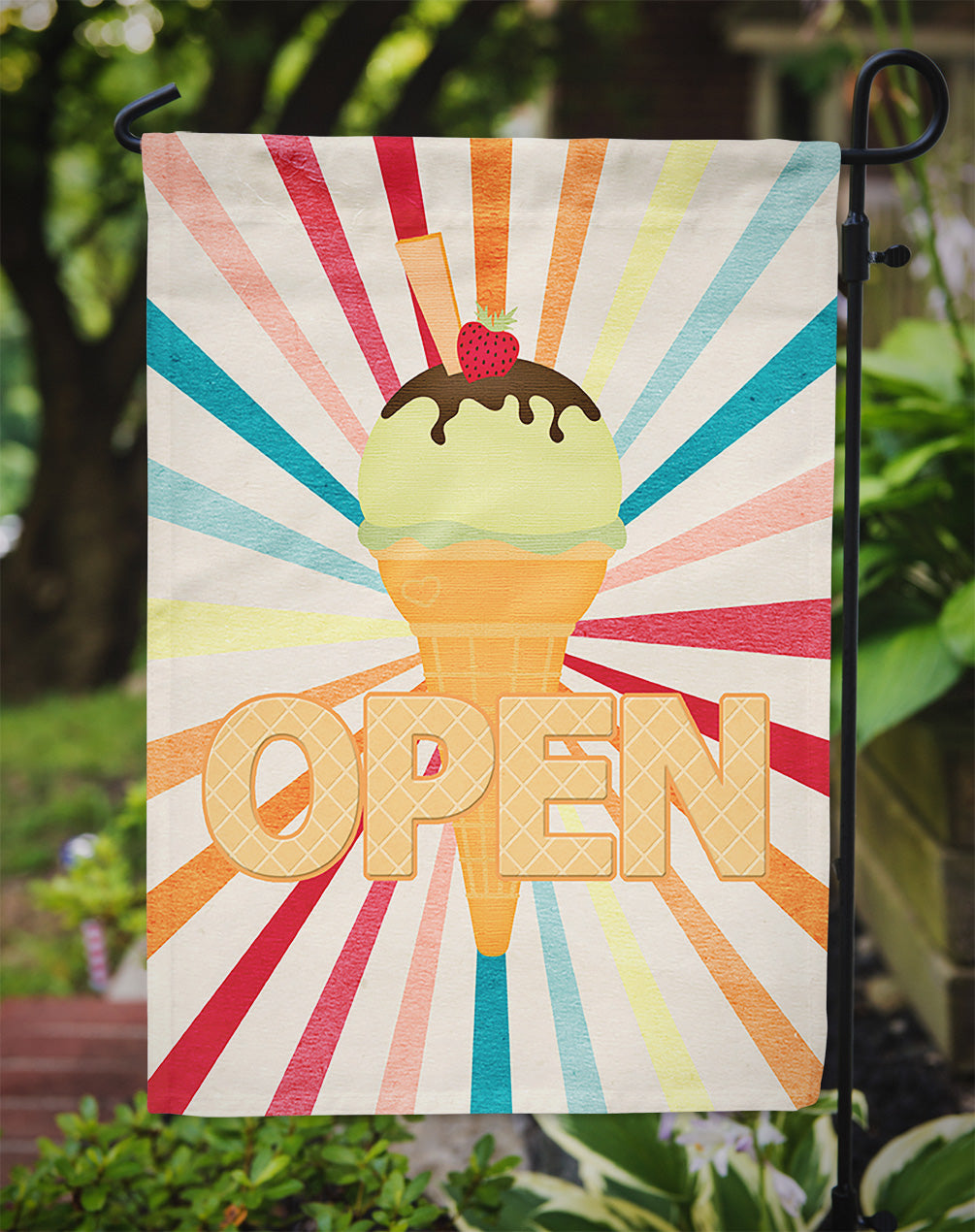 Ice Cream shop or stand Open Garden Flag Mailbox Decorative Yard Banner Outside Patio Artwork for Flower Beds, Garden Size, Multicolor