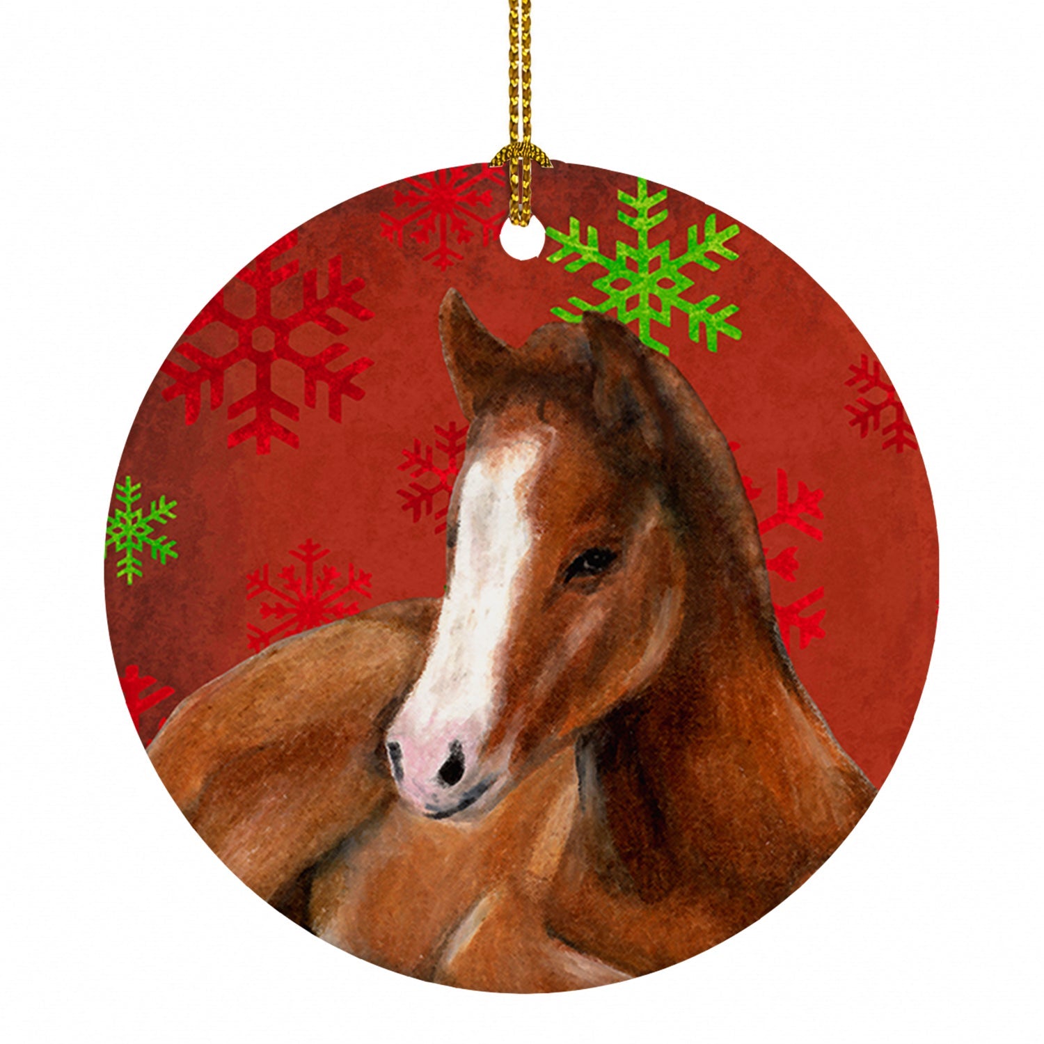 Horse Foal Red Snowflakes Holiday Christmas  Ceramic Ornament Christmas Tree Hanging Decorations for Home Christmas Holiday, Party, Gift, 3 in, Multicolor