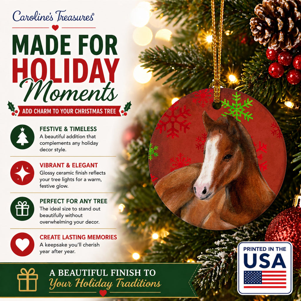 Horse Foal Red Snowflakes Holiday Christmas  Ceramic Ornament Christmas Tree Hanging Decorations for Home Christmas Holiday, Party, Gift, 3 in, Multicolor