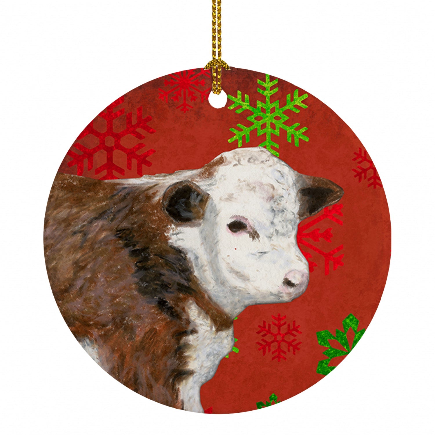 Baby Calf Red Snowflakes Holiday Christmas  Ceramic Ornament Christmas Tree Hanging Decorations for Home Christmas Holiday, Party, Gift, 3 in, Multicolor