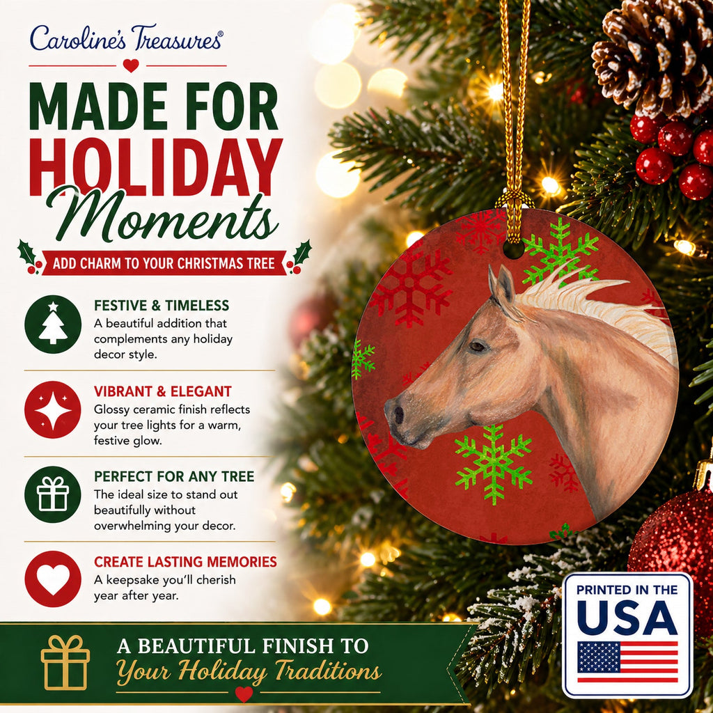 Horse Red Snowflakes Holiday Christmas  Ceramic Ornament Christmas Tree Hanging Decorations for Home Christmas Holiday, Party, Gift, 3 in, Multicolor