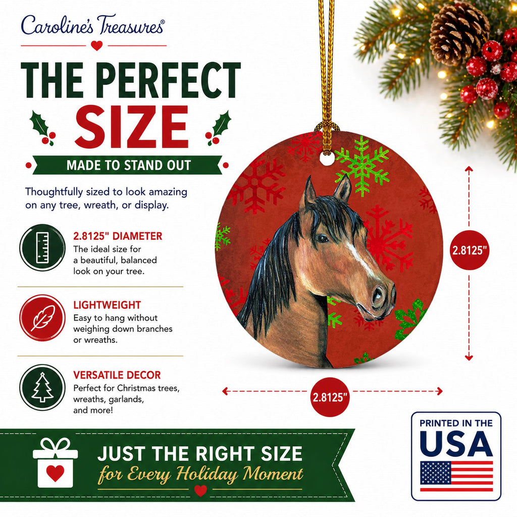Horse Red Snowflakes Holiday Christmas  Ceramic Ornament Christmas Tree Hanging Decorations for Home Christmas Holiday, Party, Gift, 3 in, Multicolor