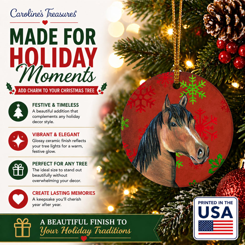Horse Red Snowflakes Holiday Christmas  Ceramic Ornament Christmas Tree Hanging Decorations for Home Christmas Holiday, Party, Gift, 3 in, Multicolor