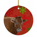 Cow Red Snowflakes Holiday Christmas  Ceramic Ornament Christmas Tree Hanging Decorations for Home Christmas Holiday, Party, Gift, 3 in, Multicolor
