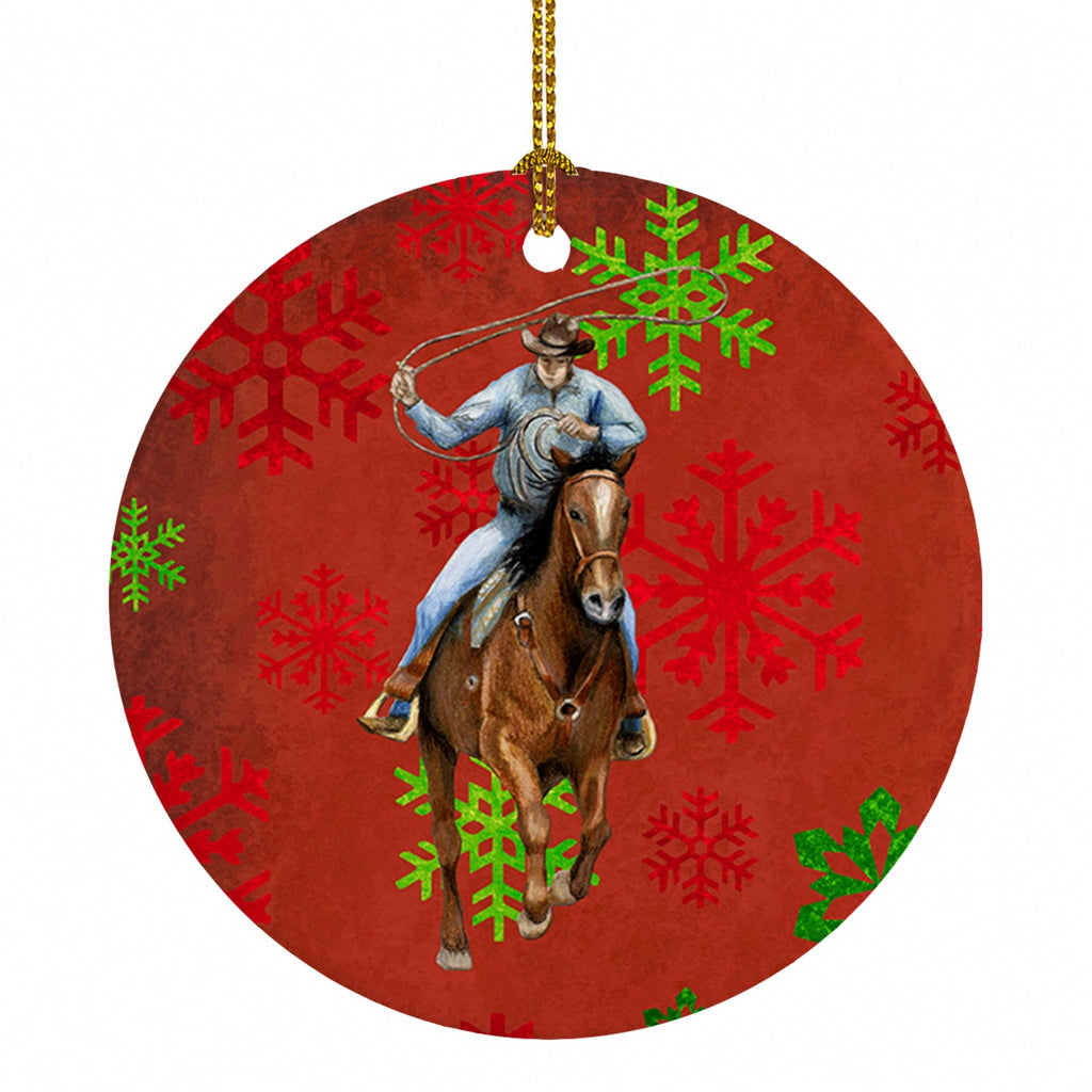 Horse Roper Red Snowflakes Holiday Christmas  Ceramic Ornament Christmas Tree Hanging Decorations for Home Christmas Holiday, Party, Gift, 3 in, Multicolor