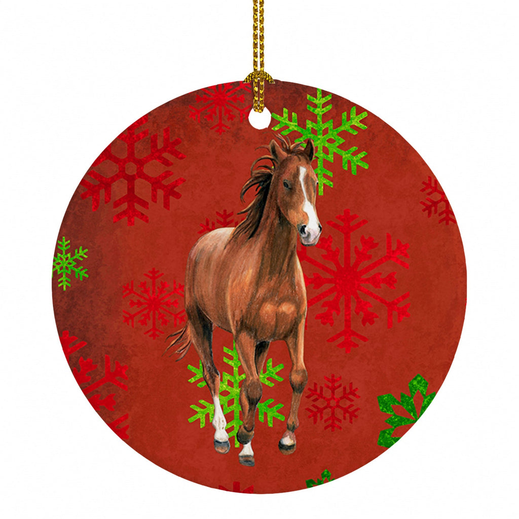 Horse Red Snowflakes Holiday Christmas  Ceramic Ornament Christmas Tree Hanging Decorations for Home Christmas Holiday, Party, Gift, 3 in, Multicolor