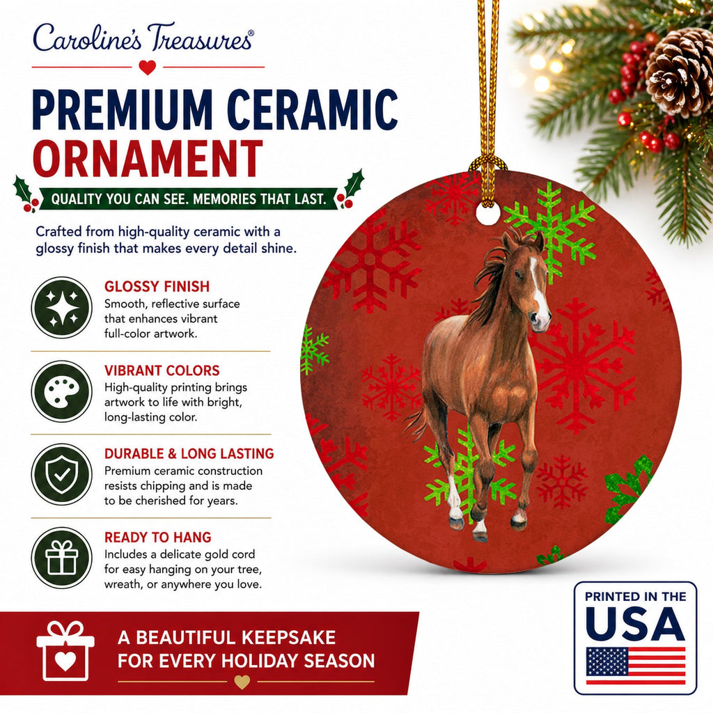 Horse Red Snowflakes Holiday Christmas  Ceramic Ornament Christmas Tree Hanging Decorations for Home Christmas Holiday, Party, Gift, 3 in, Multicolor