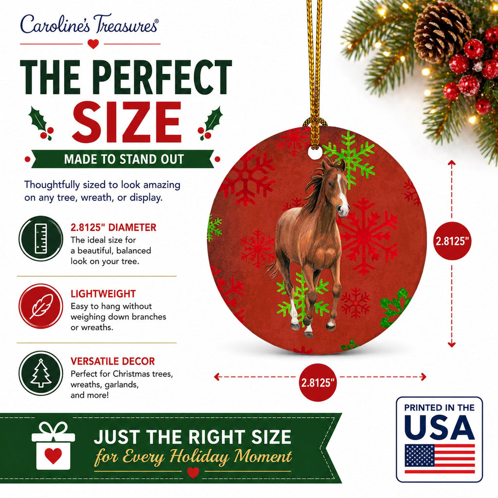 Horse Red Snowflakes Holiday Christmas  Ceramic Ornament Christmas Tree Hanging Decorations for Home Christmas Holiday, Party, Gift, 3 in, Multicolor