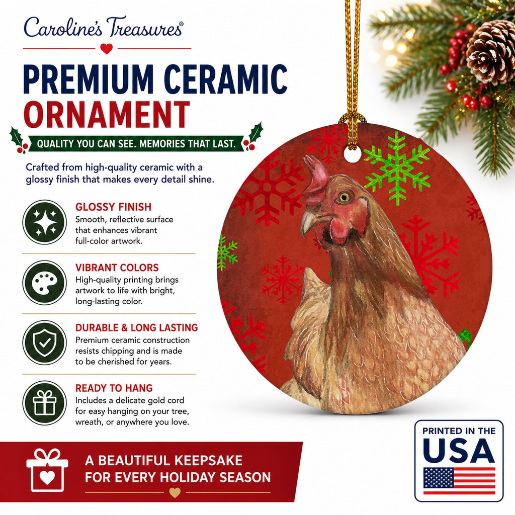Chicken Red Snowflakes Holiday Christmas  Ceramic Ornament Christmas Tree Hanging Decorations for Home Christmas Holiday, Party, Gift, 3 in, Multicolor