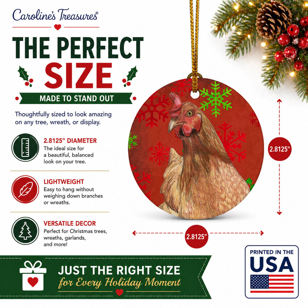 Chicken Red Snowflakes Holiday Christmas  Ceramic Ornament Christmas Tree Hanging Decorations for Home Christmas Holiday, Party, Gift, 3 in, Multicolor