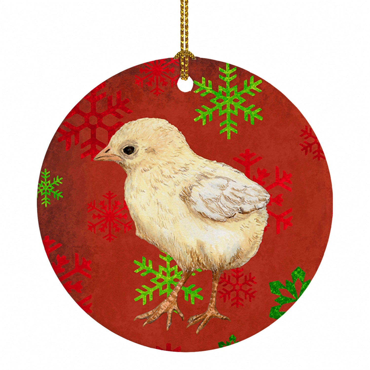Baby Chick Red Snowflakes Holiday Christmas  Ceramic Ornament Christmas Tree Hanging Decorations for Home Christmas Holiday, Party, Gift, 3 in, Multicolor