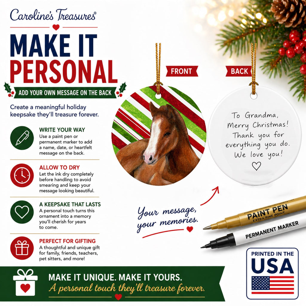Horse Foal Candy Cane Holiday Christmas Ceramic Ornament Christmas Tree Hanging Decorations for Home Christmas Holiday, Party, Gift, 3 in, Multicolor