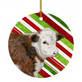 Baby Calf Candy Cane Holiday Christmas Ceramic Ornament Christmas Tree Hanging Decorations for Home Christmas Holiday, Party, Gift, 3 in, Multicolor