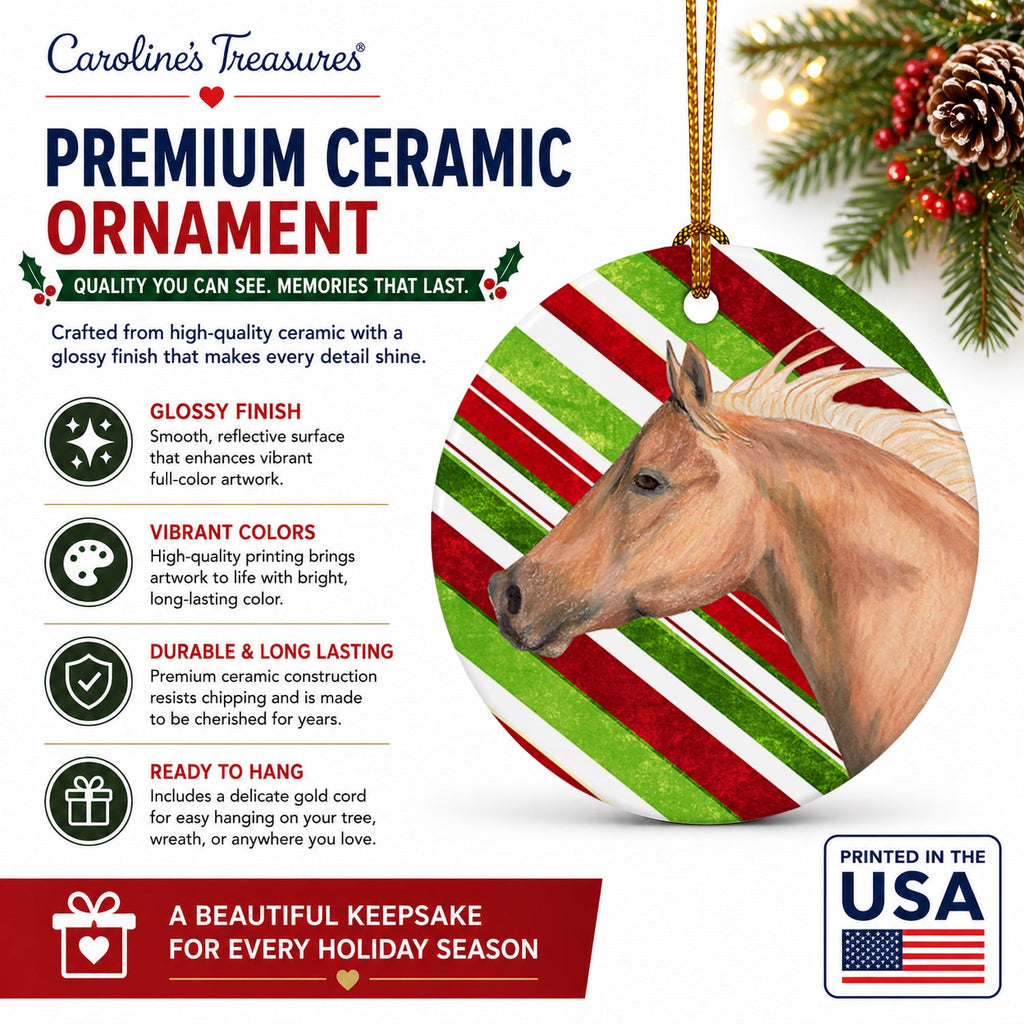 Horse Candy Cane Holiday Christmas Ceramic Ornament Christmas Tree Hanging Decorations for Home Christmas Holiday, Party, Gift, 3 in, Multicolor