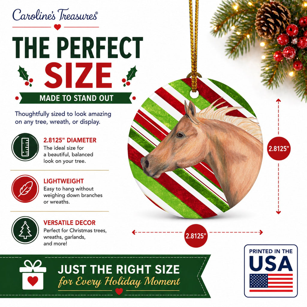 Horse Candy Cane Holiday Christmas Ceramic Ornament Christmas Tree Hanging Decorations for Home Christmas Holiday, Party, Gift, 3 in, Multicolor