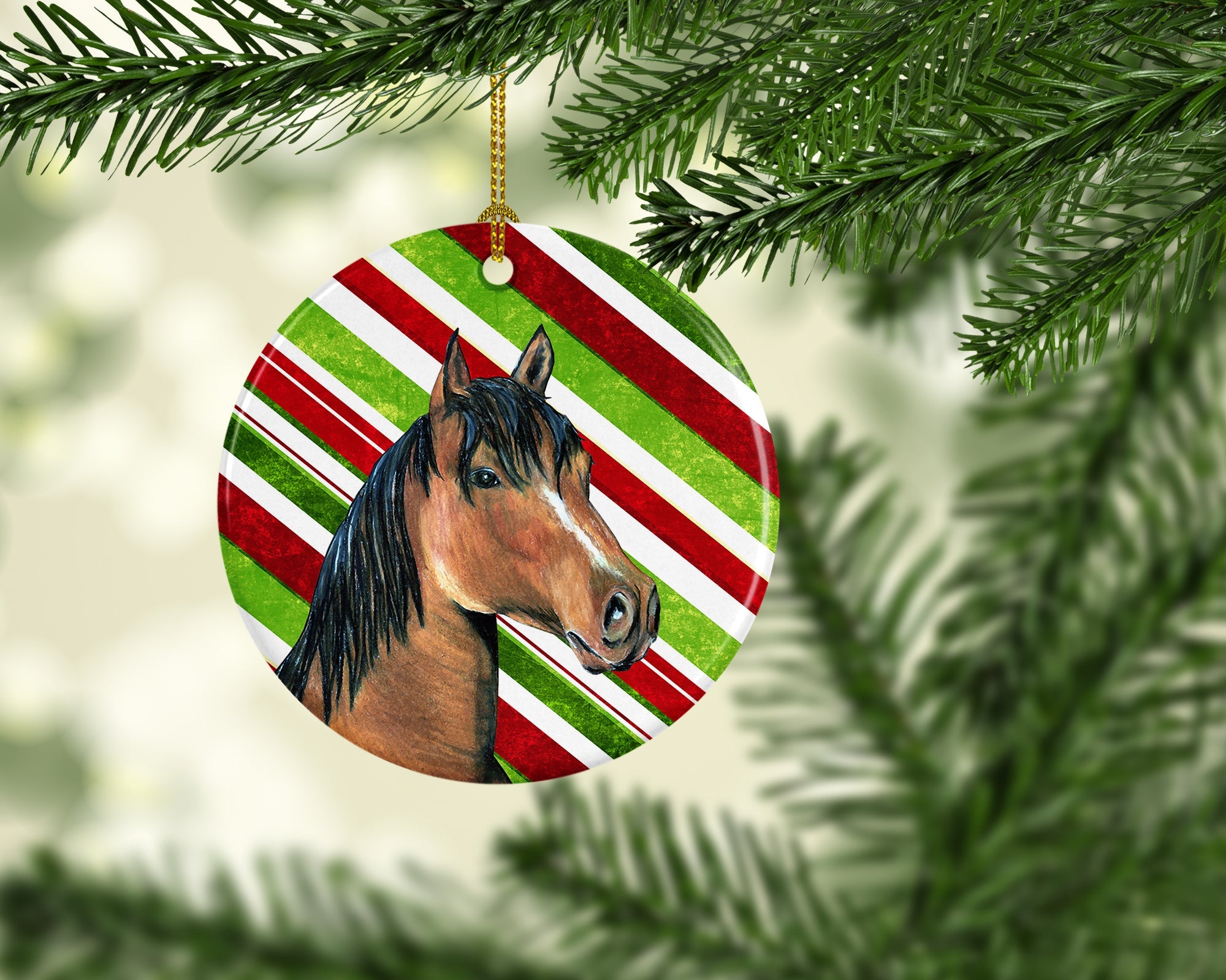 Horse Candy Cane Holiday Christmas Ceramic Ornament Christmas Tree Hanging Decorations for Home Christmas Holiday, Party, Gift, 3 in, Multicolor