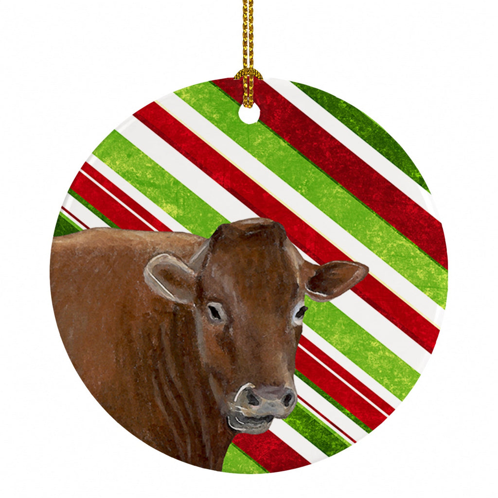 Cow Candy Cane Holiday Christmas Ceramic Ornament Christmas Tree Hanging Decorations for Home Christmas Holiday, Party, Gift, 3 in, Multicolor
