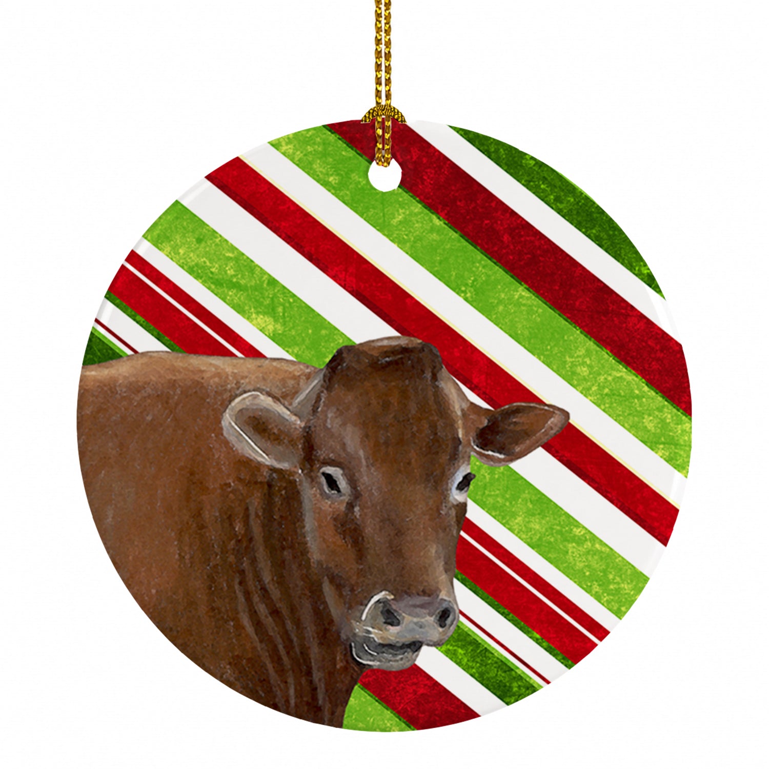 Cow Candy Cane Holiday Christmas Ceramic Ornament Christmas Tree Hanging Decorations for Home Christmas Holiday, Party, Gift, 3 in, Multicolor