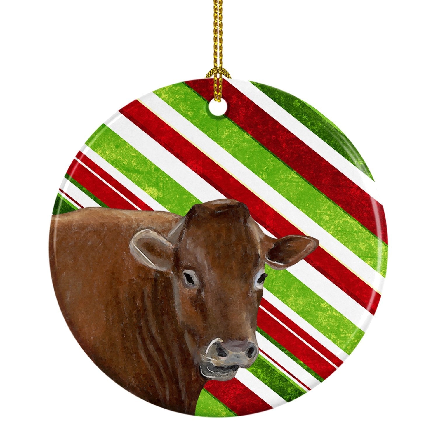 Cow Candy Cane Holiday Christmas Ceramic Ornament Christmas Tree Hanging Decorations for Home Christmas Holiday, Party, Gift, 3 in, Multicolor