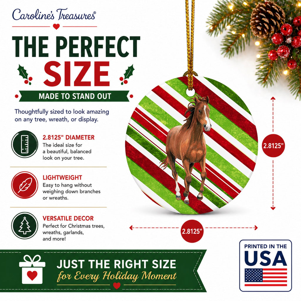Horse Candy Cane Holiday Christmas Ceramic Ornament Christmas Tree Hanging Decorations for Home Christmas Holiday, Party, Gift, 3 in, Multicolor