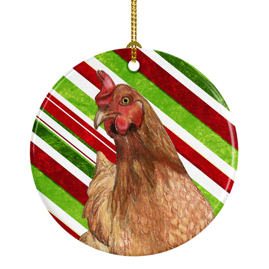 Chicken Candy Cane Holiday Christmas Ceramic Ornament Christmas Tree Hanging Decorations for Home Christmas Holiday, Party, Gift, 3 in, Multicolor