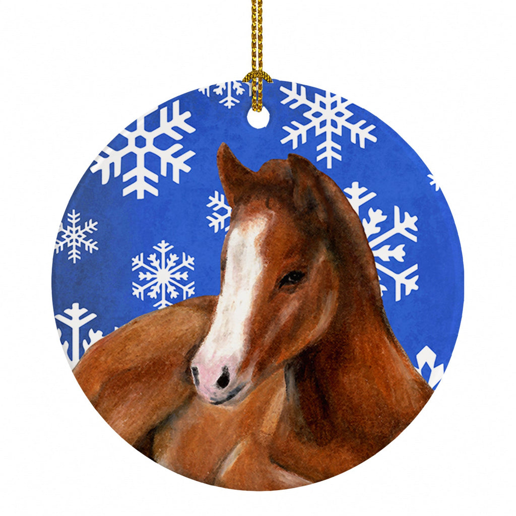 Horse Foal Winter Snowflakes Holiday Ceramic Ornament Christmas Tree Hanging Decorations for Home Christmas Holiday, Party, Gift, 3 in, Multicolor