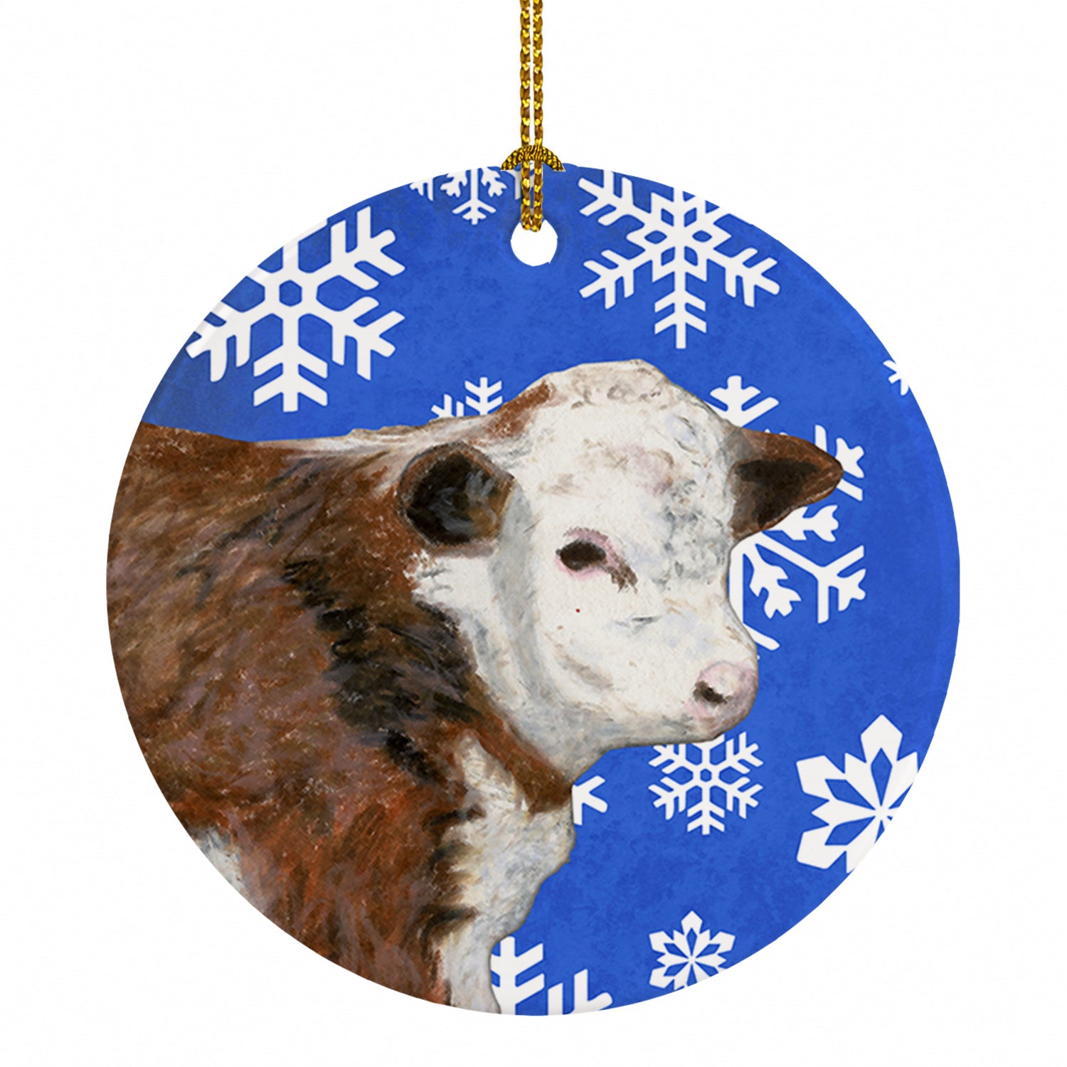 Baby Calf Winter Snowflakes Holiday Ceramic Ornament Christmas Tree Hanging Decorations for Home Christmas Holiday, Party, Gift, 3 in, Multicolor