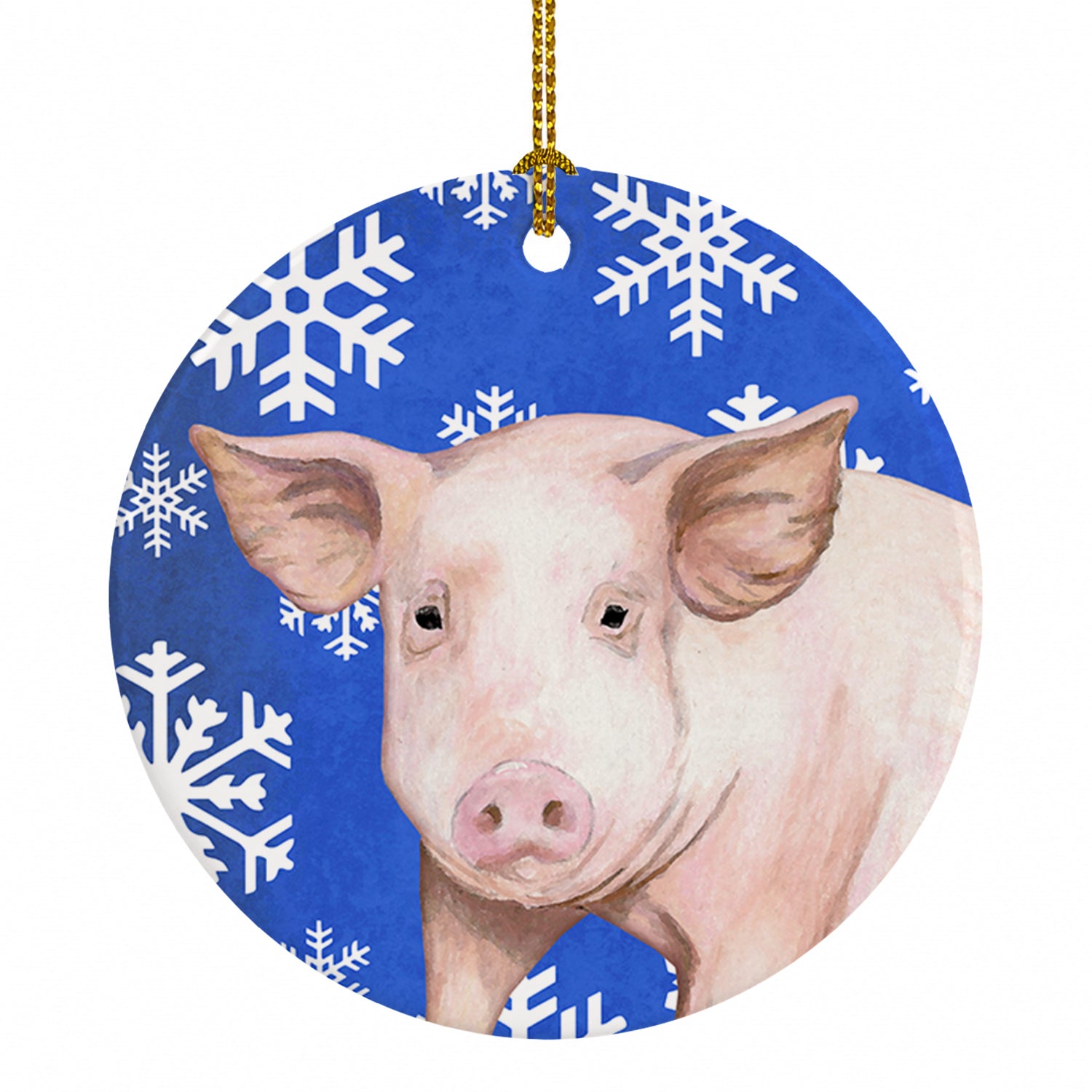 Pig Winter Snowflakes Holiday Ceramic Ornament Christmas Tree Hanging Decorations for Home Christmas Holiday, Party, Gift, 3 in, Multicolor