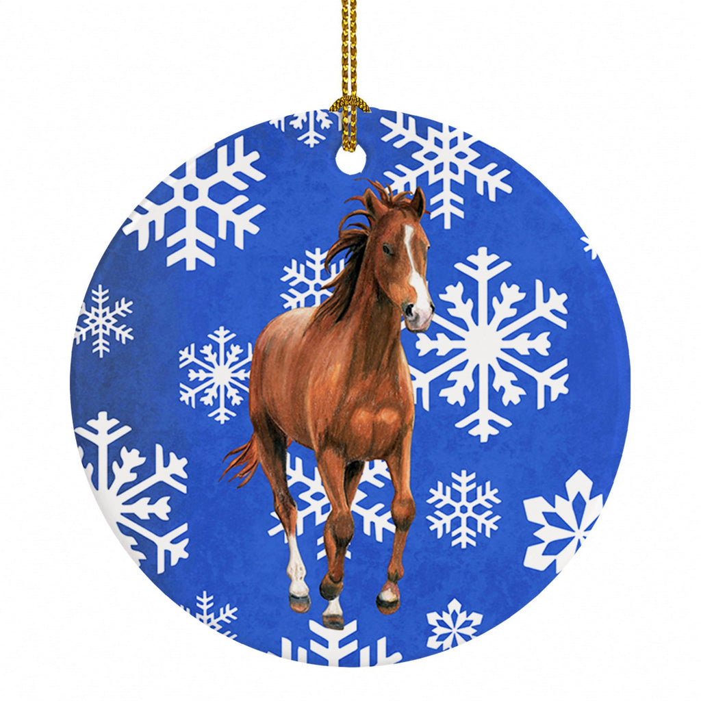 Horse Winter Snowflakes Holiday Ceramic Ornament Christmas Tree Hanging Decorations for Home Christmas Holiday, Party, Gift, 3 in, Multicolor
