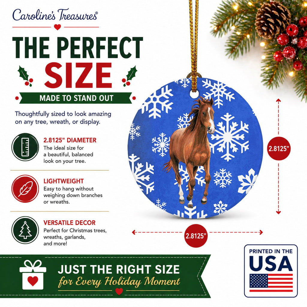 Horse Winter Snowflakes Holiday Ceramic Ornament Christmas Tree Hanging Decorations for Home Christmas Holiday, Party, Gift, 3 in, Multicolor