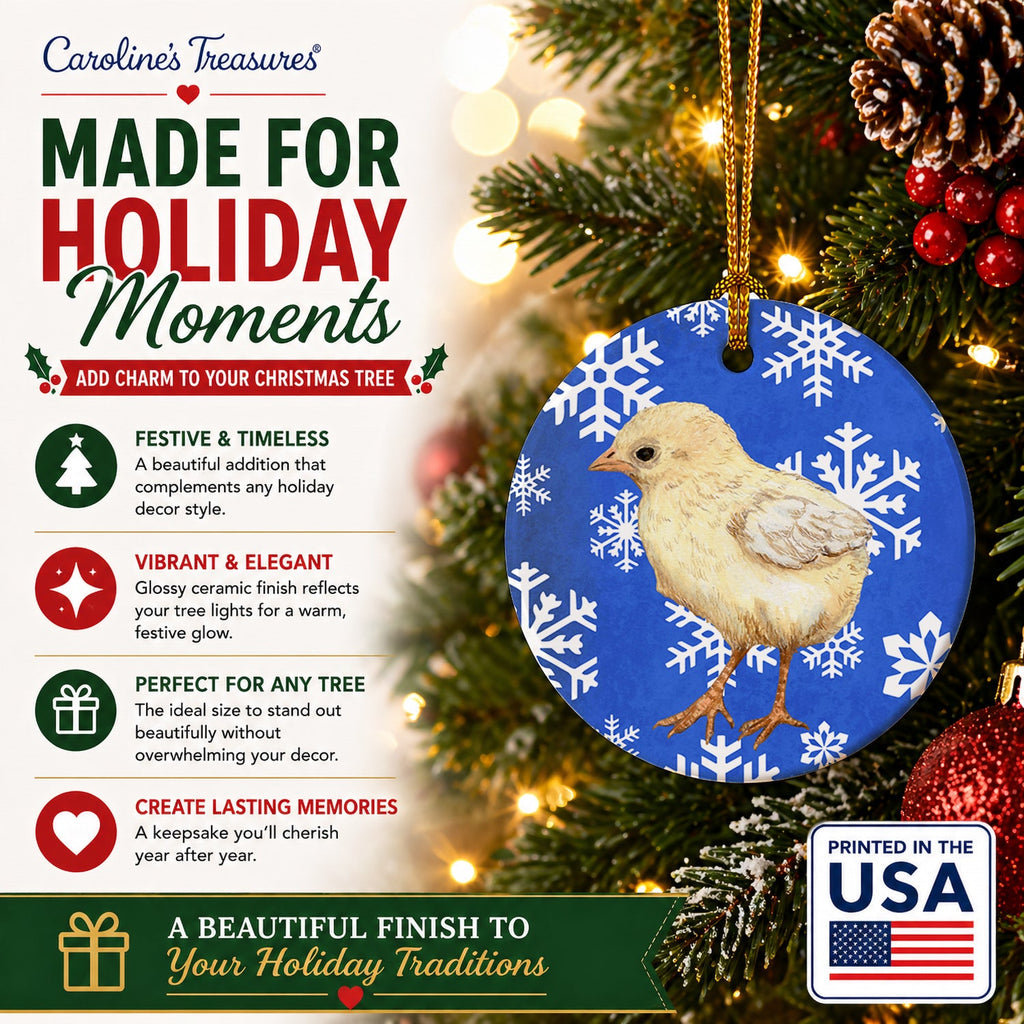Baby Chick Winter Snowflakes Holiday Ceramic Ornament Christmas Tree Hanging Decorations for Home Christmas Holiday, Party, Gift, 3 in, Multicolor
