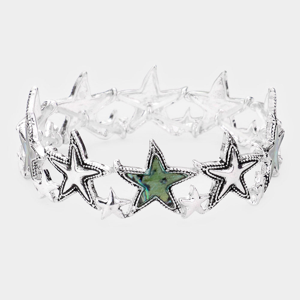 Abalone Metal Starfish Stretch Bracelet