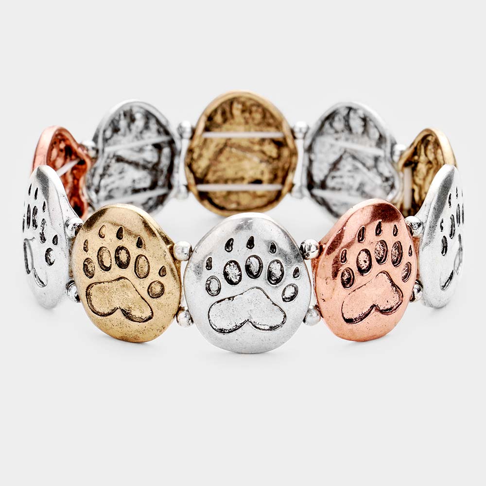 Textured Metal Paw Stretch Bracelet