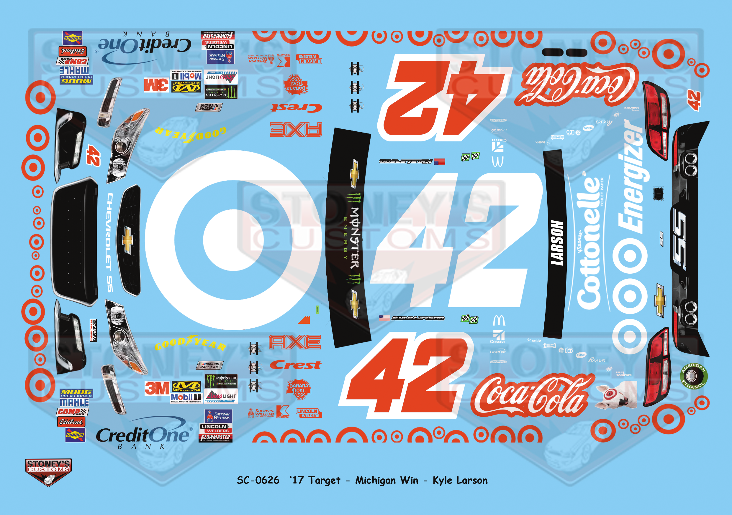 Stoney's Customs 2017 #42 Target Michigan Win Kyle Larson 1:24 Decal Set