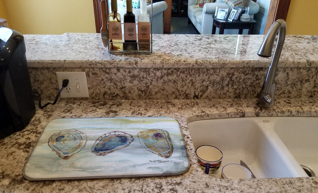 Oysters Watercolor Dish Drying Mat Absorbent Dish Drying Mat Pad for Kitchen Counter Dish Drainer Mat for Countertop, 14 x 21", Multicolor